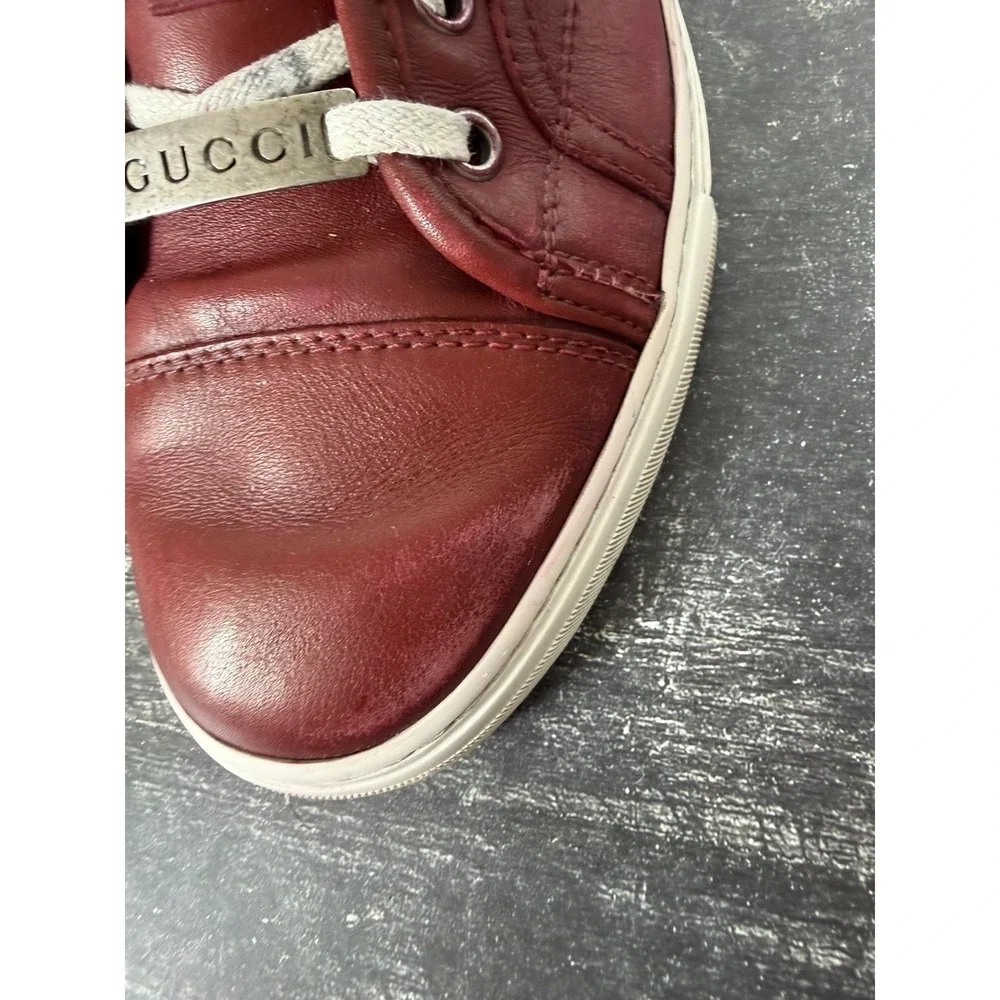 Gucci 423301 Red Smooth Leather Low Top Sneakers Size 5 Fit 6-7 US Read Desc